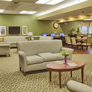A spacious lobby with comfortable seating and a welcoming atmosphere.