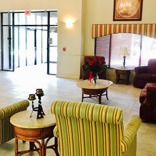 A cozy lobby with comfortable seating and elegant decor.