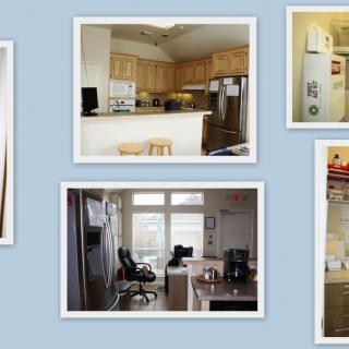Collage of kitchens showcasing various interior designs and appliances.