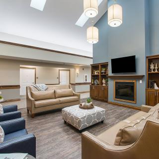 A modern living room with stylish furniture and a cozy atmosphere.