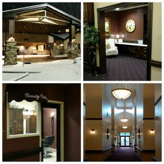A collection of images showcasing various areas within a modern building.