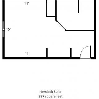 Floor plan of the Hemlock Suite measuring 387 square feet.