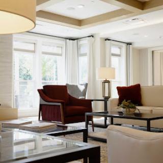 A stylish and inviting living room featuring modern furniture and abundant natural light.