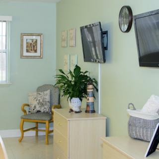 A cozy living room featuring a plant, comfortable seating, and modern decor.