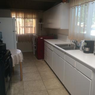A tidy kitchen with white cabinets and modern appliances.