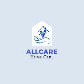 Logo of AllCare Home Care featuring a stylized hand and house.