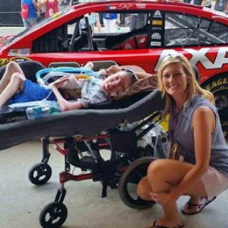 A joyful moment at the race track, showcasing companionship and excitement.