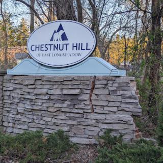 A welcoming sign for Chestnut Hill, surrounded by natural greenery.