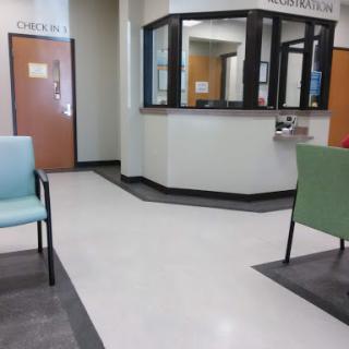A spacious and clean waiting area in a medical office.