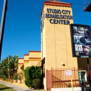 A sunny day at the Studio City Recreation Center with clear blue skies and palm trees in the background.