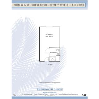 Floor plan of a studio apartment including a bathroom and main living area.