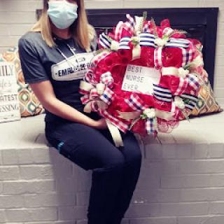 A creative moment showcasing a beautifully crafted wreath!
