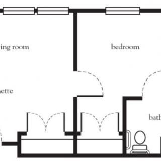 A simple floor plan showing the layout of an apartment with labeled rooms.