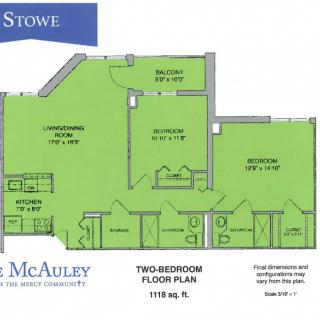 A schematic floor plan of a two-bedroom apartment layout.