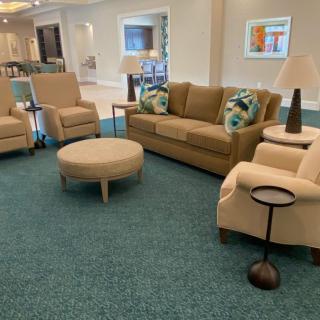 A cozy living room with comfortable seating and modern decor.