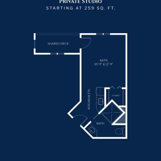 Floor plan of a private studio starting at 250 sq. ft.