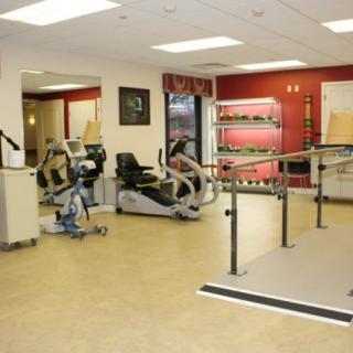 A physical therapy room equipped with various exercise machines designed for rehabilitation and fitness.