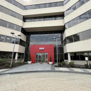 The modern entrance of a commercial office building.