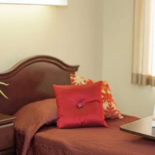 A cozy bedroom with a brown bedspread and decorative pillows.