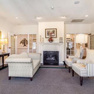 A cozy living room with elegant furniture and a fireplace.