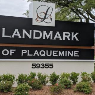Sign for Landmark of Plaquemine with address number 59355.