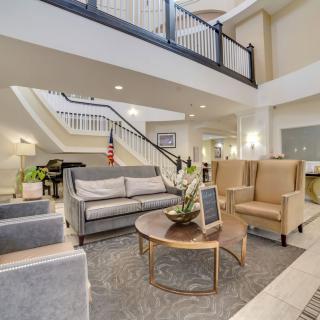 A welcoming lobby with comfortable seating and elegant decor.