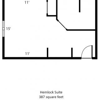 Floor plan of the Hemlock Suite measuring 387 square feet.