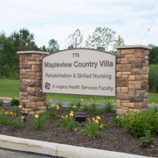 Entrance sign of Mapleview Country Villa, a facility for rehabilitation and skilled nursing.
