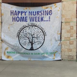 A banner celebrating Nursing Home Week, promoting gratitude and recognition for caregivers.