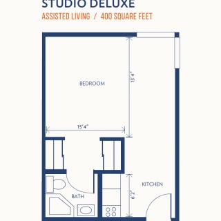 A floor plan of a studio deluxe apartment with an area of 480 square feet.