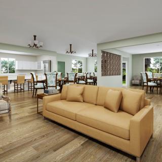A modern open-concept living and dining area with stylish furnishings.