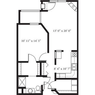A detailed floor plan of an apartment featuring a layout with room dimensions.