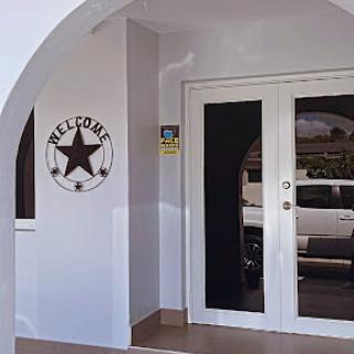 A welcoming entrance featuring a star-shaped sign.