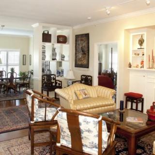 A cozy living room featuring classic furniture and elegant decor.