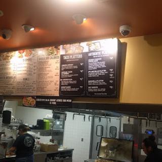 A glimpse of the restaurant menu and kitchen area.