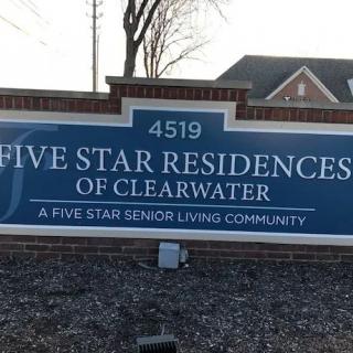 Sign for Five Star Residences of Clearwater, a senior living community.
