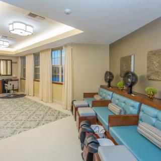A modern living room with comfortable seating and stylish decor.