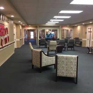 A spacious lobby area with comfortable seating.