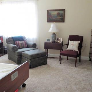 A cozy living space with comfortable seating and soft lighting.