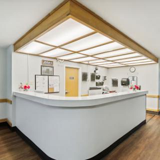 A clean and modern reception area in a healthcare facility.