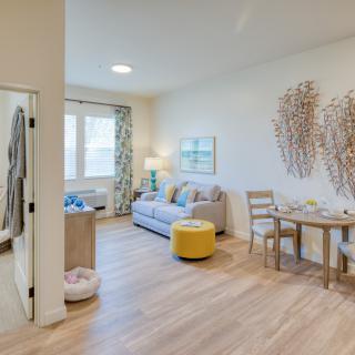 A cozy, modern living room with stylish decor and a comfortable seating area.