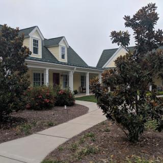 A charming residential house with a welcoming pathway and greenery.