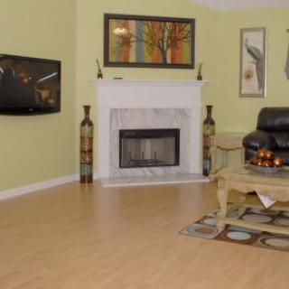 A cozy living room featuring a fireplace, television, and stylish decor.