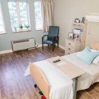 A serene hospital room designed for patient comfort and care.