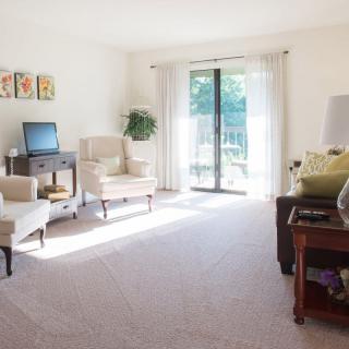 A bright and cozy living room with ample natural light and comfortable furniture.