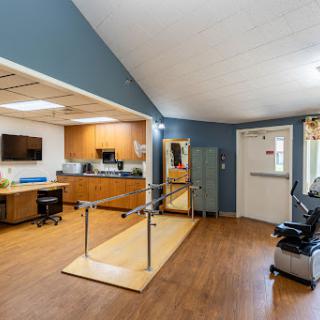 A well-equipped physical therapy room designed for rehabilitation activities.
