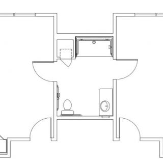 A simple floor plan illustrating a bathroom layout with essential fixtures.