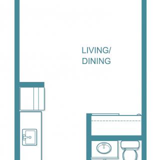 A floor plan depicting an apartment layout with designated living and dining areas.