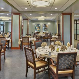 A beautifully arranged dining area ready for guests.