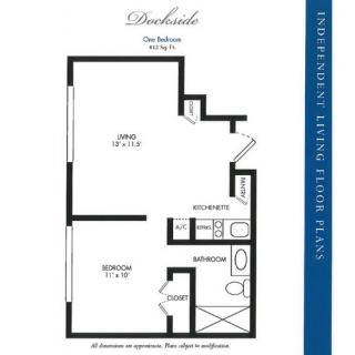 Dunbar floor plan featuring one bedroom and a bathroom.